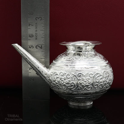 Solid sterling silver handmade GangaJal Kalash or pot, unique silver puja article, water or milk shiva Abhishek kalash pot india su588 - TRIBAL ORNAMENTS