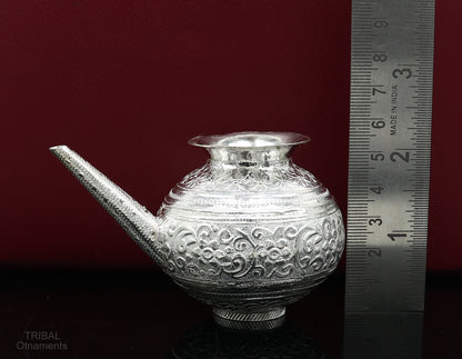 Solid sterling silver handmade GangaJal Kalash or pot, unique silver puja article, water or milk shiva Abhishek kalash pot india su588 - TRIBAL ORNAMENTS