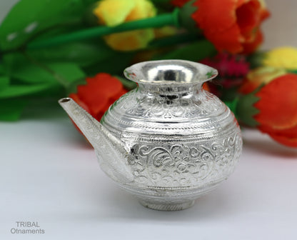 Solid sterling silver handmade GangaJal Kalash or pot, unique silver puja article, water or milk shiva Abhishek kalash pot india su588 - TRIBAL ORNAMENTS