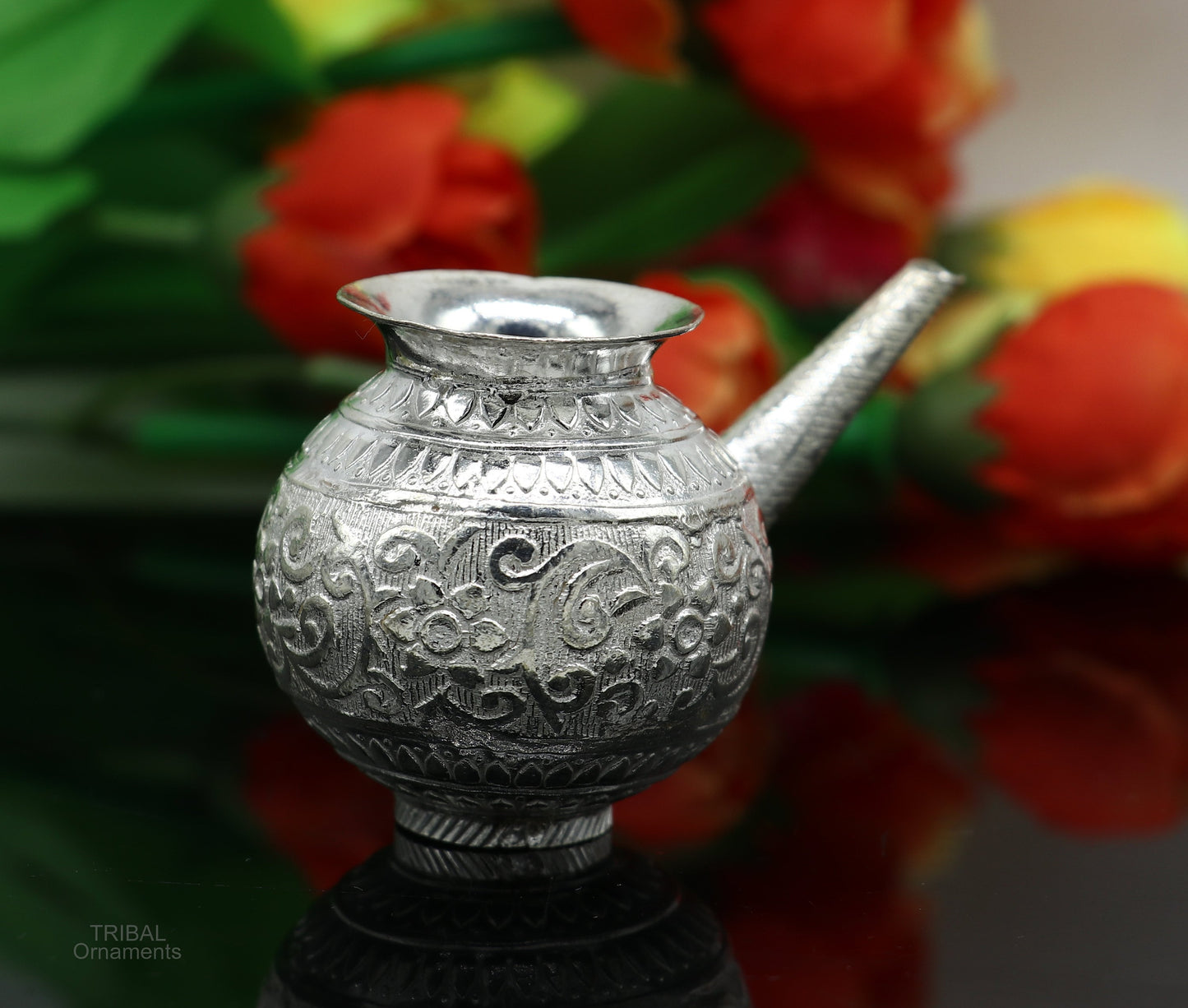 Solid sterling silver handmade GangaJal Kalash or pot, unique silver puja article, water or milk shiva Abhishek kalash pot india su592 - TRIBAL ORNAMENTS