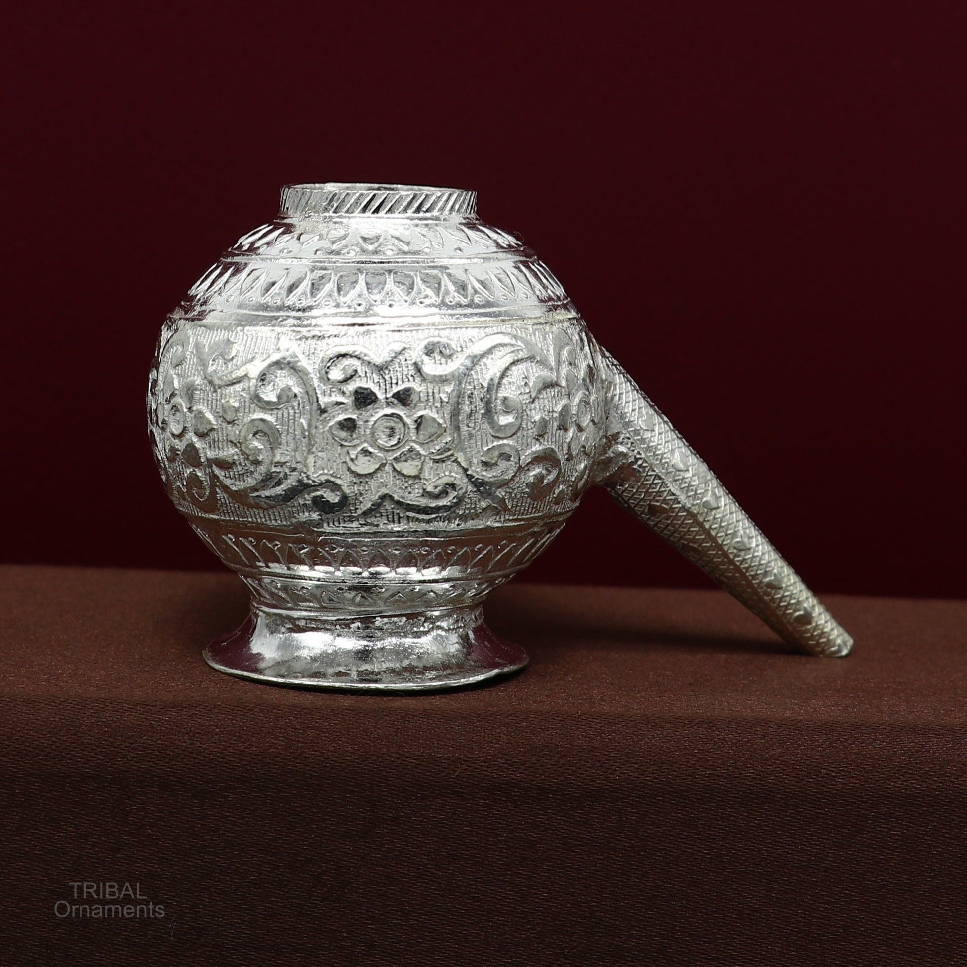 Solid sterling silver handmade GangaJal Kalash or pot, unique silver puja article, water or milk shiva Abhishek kalash pot india su592 - TRIBAL ORNAMENTS