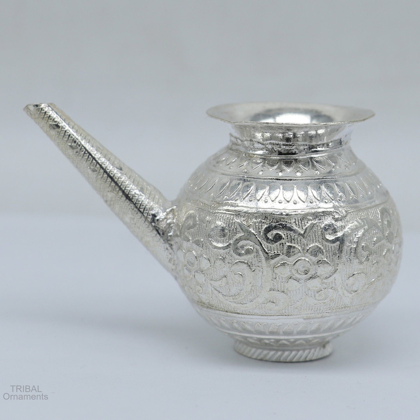 Solid sterling silver handmade GangaJal Kalash or pot, unique silver puja article, water or milk shiva Abhishek kalash pot india su592 - TRIBAL ORNAMENTS