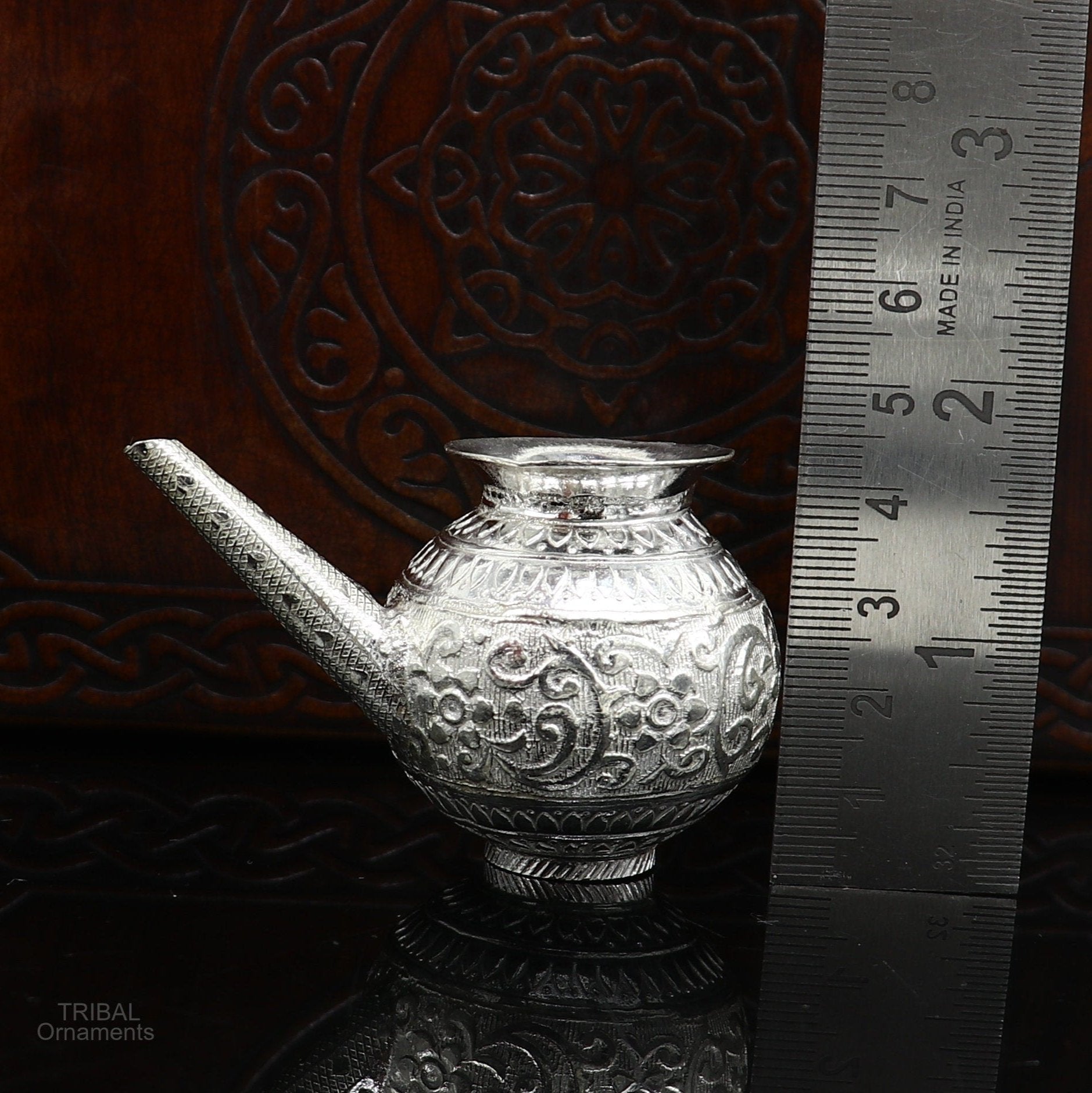 Solid sterling silver handmade GangaJal Kalash or pot, unique silver puja article, water or milk shiva Abhishek kalash pot india su592 - TRIBAL ORNAMENTS