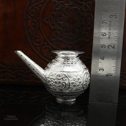 Solid sterling silver handmade GangaJal Kalash or pot, unique silver puja article, water or milk shiva Abhishek kalash pot india su592 - TRIBAL ORNAMENTS