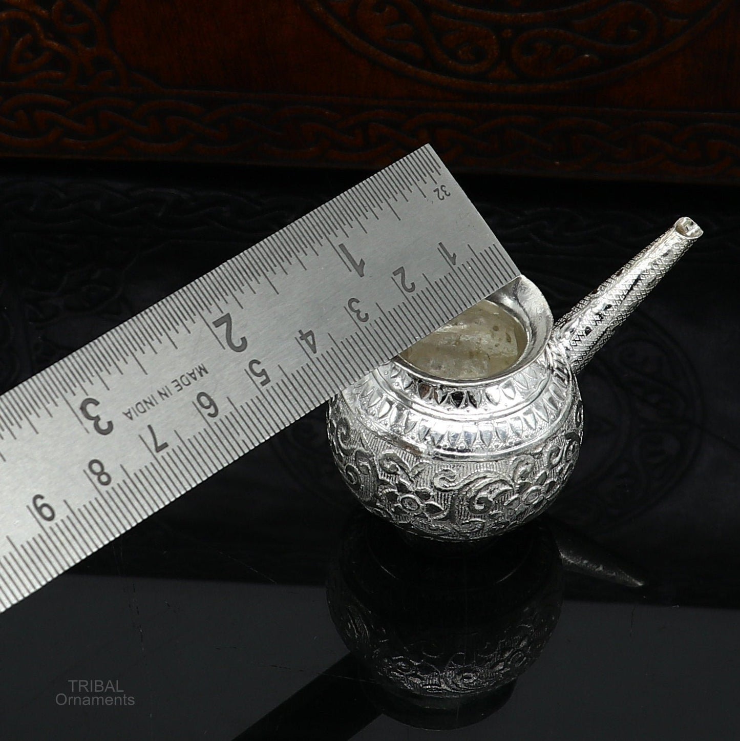 Solid sterling silver handmade GangaJal Kalash or pot, unique silver puja article, water or milk shiva Abhishek kalash pot india su592 - TRIBAL ORNAMENTS