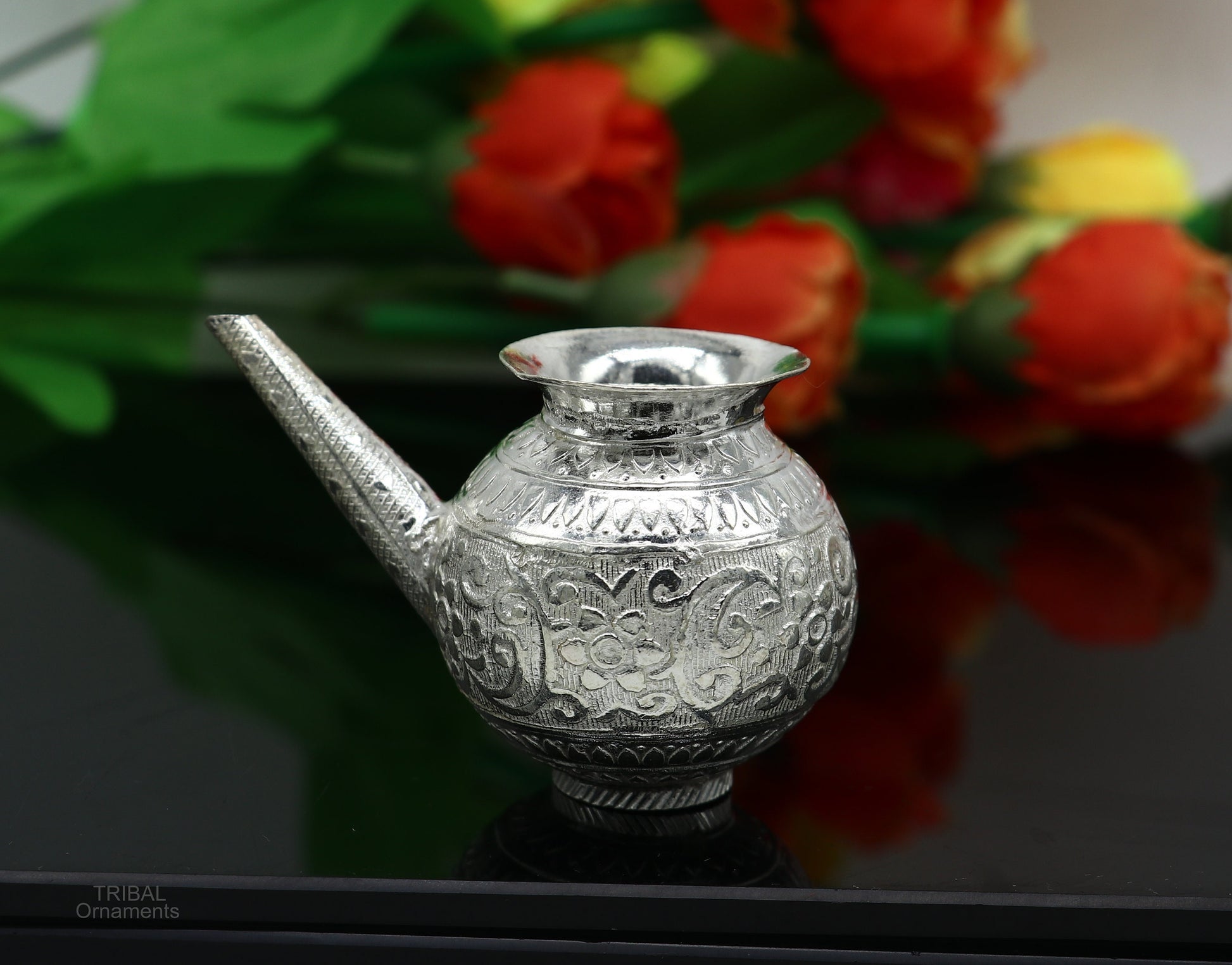 Solid sterling silver handmade GangaJal Kalash or pot, unique silver puja article, water or milk shiva Abhishek kalash pot india su592 - TRIBAL ORNAMENTS