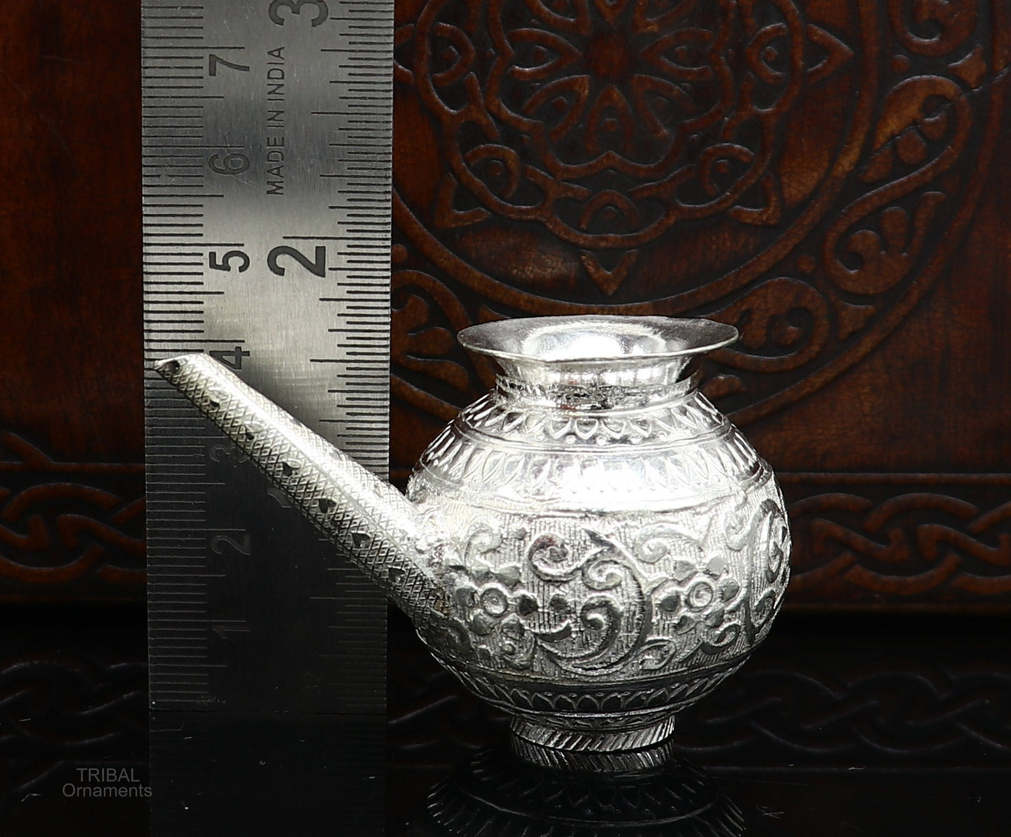 Solid sterling silver handmade GangaJal Kalash or pot, unique silver puja article, water or milk shiva Abhishek kalash pot india su592 - TRIBAL ORNAMENTS