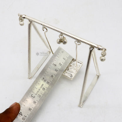 925 Sterling silver handmade Laddu Gopala Child Krishna swing, detailed silver jhula with intricate craftsmanship.