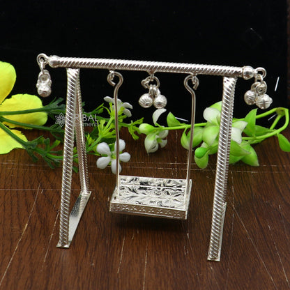 925 Sterling silver handmade Laddu Gopala child Krishna swing and palna, detailed silver jhula art by TRIBAL ORNAMENTS