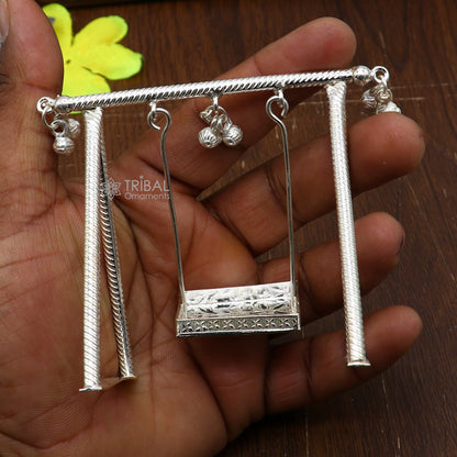925 Sterling silver handmade Child Krishna swing, Laddu Gopala palna, silver jhula, detailed silver art by TRIBAL ORNAMENTS