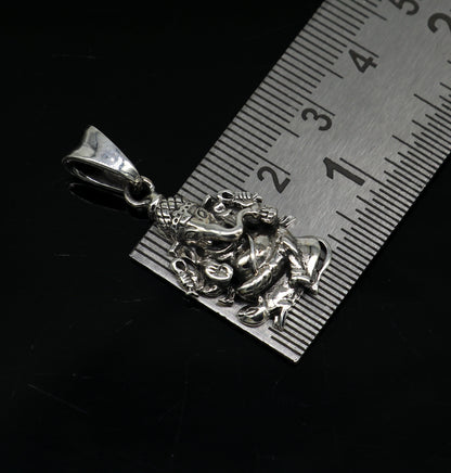925 sterling silver Lord Ganesha pendant featuring a handmade, cross design, unisex jewelry perfect for gifting.