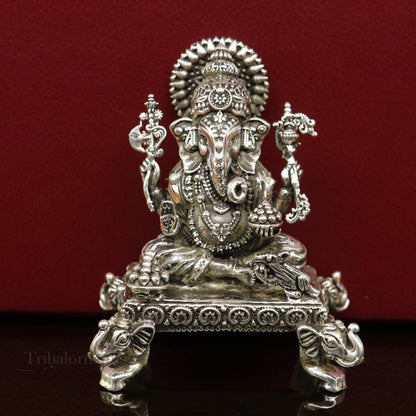 925 Sterling silver handmade lord Ganesha statue sculpture or silver Ganesh Murti best Diwali gifting article r puja murti article art227 - TRIBAL ORNAMENTS