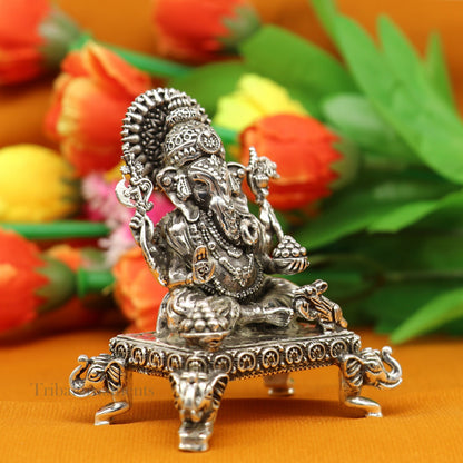 925 Sterling silver handmade lord Ganesha statue sculpture or silver Ganesh Murti best Diwali gifting article r puja murti article art227 - TRIBAL ORNAMENTS