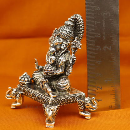 925 Sterling silver handmade lord Ganesha statue sculpture or silver Ganesh Murti best Diwali gifting article r puja murti article art227 - TRIBAL ORNAMENTS