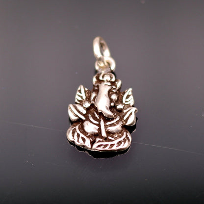 Unisex 925 Sterling silver Lord Ganesha pendant jewelry, small handcrafted tribal ornament locket with intricate design.