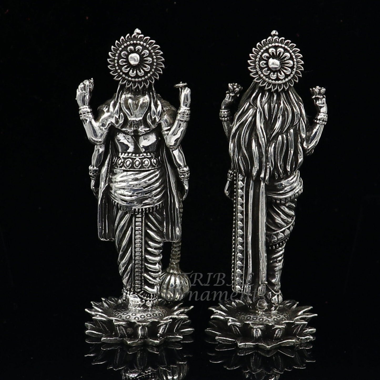 925 Sterling silver handmade lord Laxmi Narayanan, Goddess Laxmi and Vishnu standing Statue figurine, puja articles art574 - TRIBAL ORNAMENTS