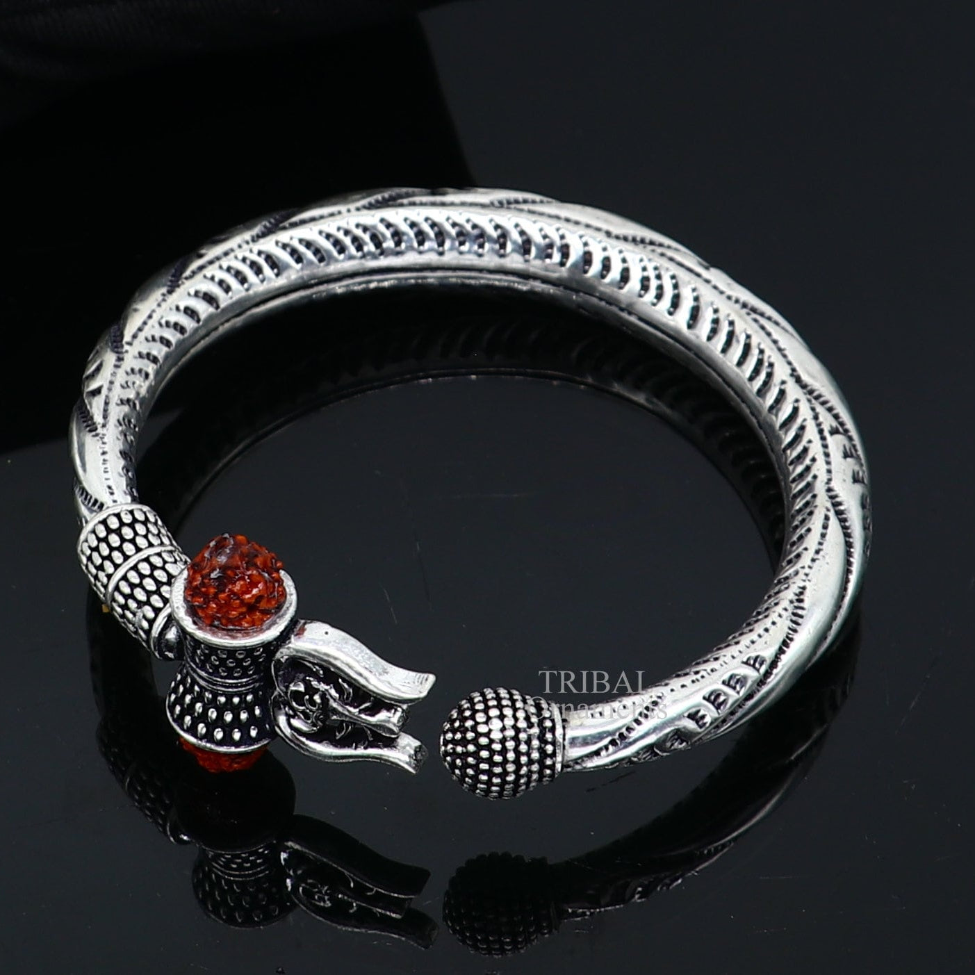 925 sterling silver handmade lord shiva Babubali kada bangle bracelet, best Shiva trident Trishul kada, men's gifting jewelry RNSK474 - TRIBAL ORNAMENTS