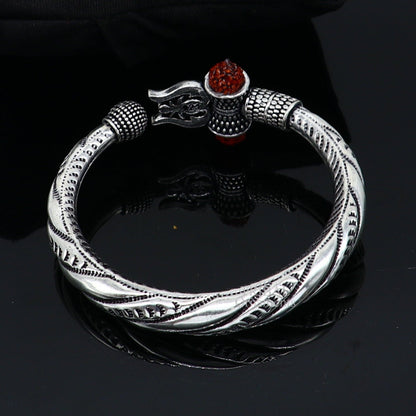 925 sterling silver handmade lord shiva Babubali kada bangle bracelet, best Shiva trident Trishul kada, men's gifting jewelry RNSK474 - TRIBAL ORNAMENTS