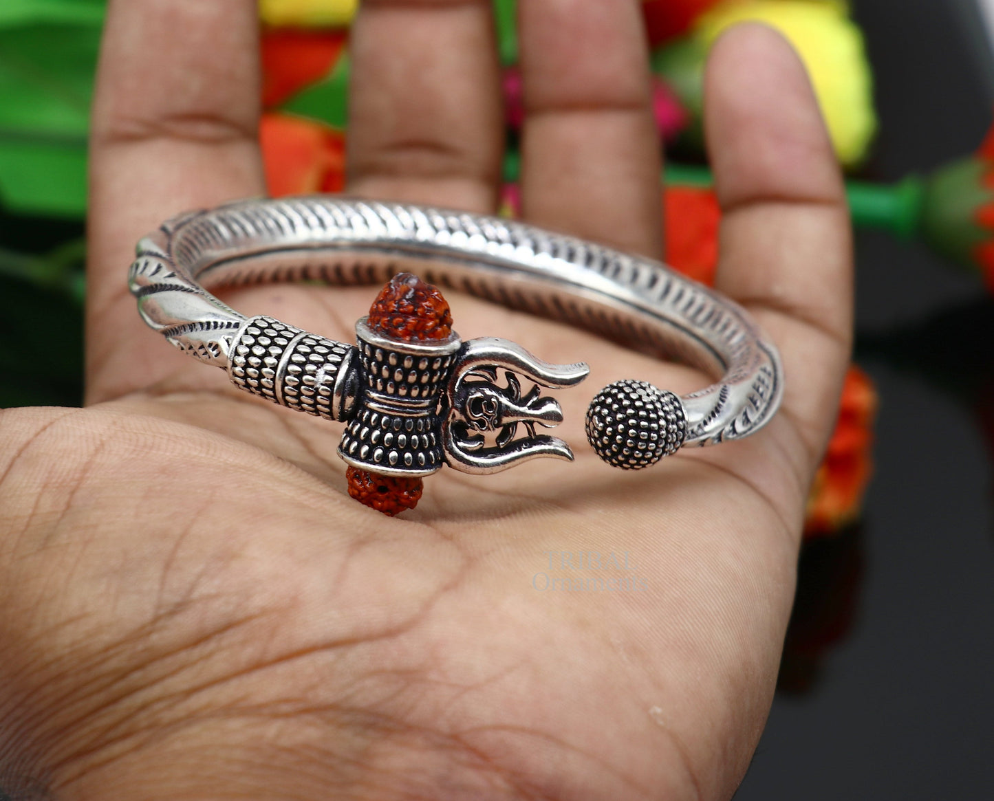 925 sterling silver handmade lord shiva Babubali kada bangle bracelet, best Shiva trident Trishul kada, men's gifting jewelry RNSK474 - TRIBAL ORNAMENTS
