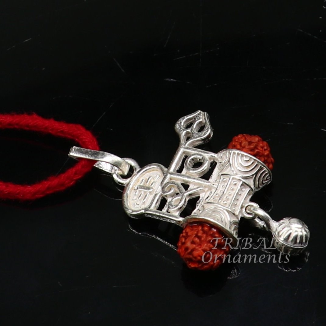 925 sterling silver handmade Lord Shiva Damaru style rudraksha pendant gorgeous hanging drops ,excellent "Shiva" pendant nsp547 - TRIBAL ORNAMENTS