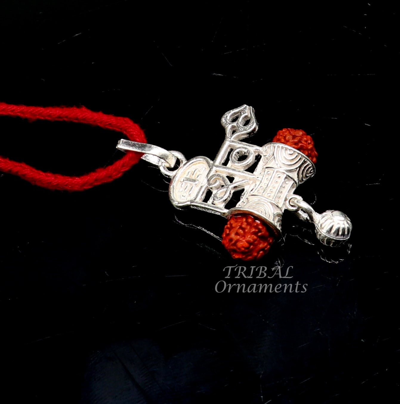 925 sterling silver handmade Lord Shiva Damaru style rudraksha pendant gorgeous hanging drops ,excellent "Shiva" pendant nsp547 - TRIBAL ORNAMENTS