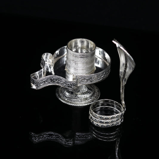 925 sterling silver handmade Lord shiva-Linga Stand, silver utensils, silver puja temple art, mini shiva lingam stand with serpent su10 - TRIBAL ORNAMENTS