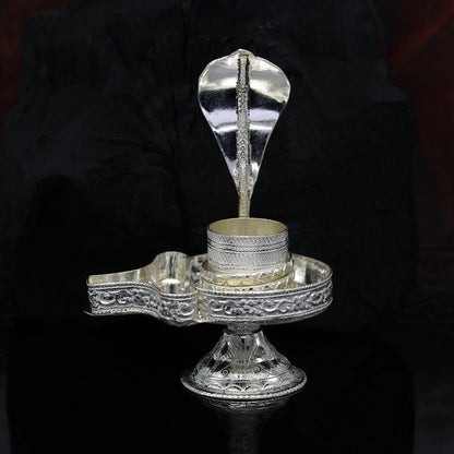 925 sterling silver handmade Lord shiva-Linga Stand, silver utensils, silver puja temple art, mini shiva lingam stand with serpent su10 - TRIBAL ORNAMENTS