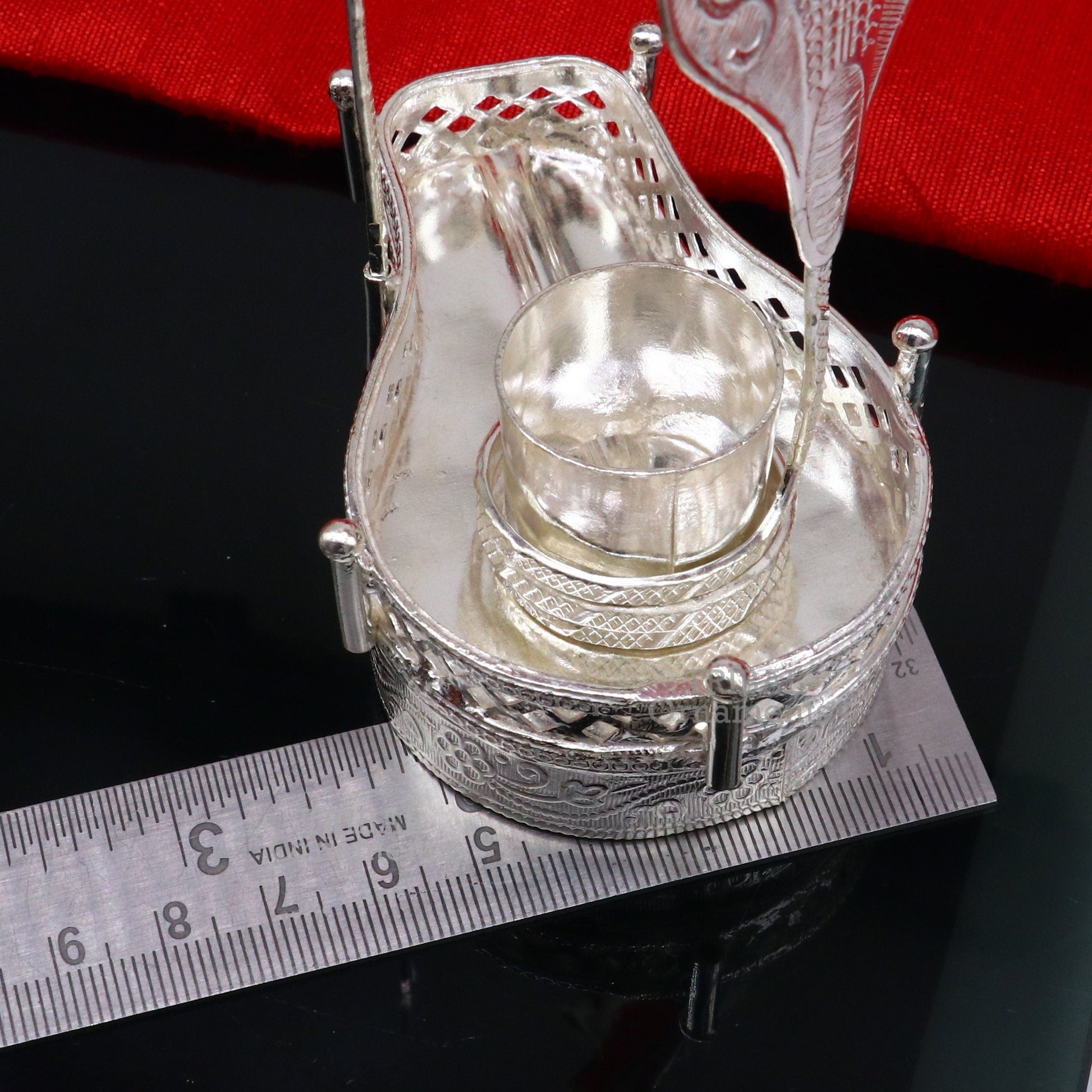 925 sterling silver handmade lord shiva lingam stand/ jalheri with panchmukhi snake (5 face snake) and trident mahakal lingam stand su787 - TRIBAL ORNAMENTS