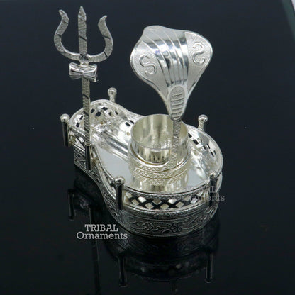 925 sterling silver handmade lord shiva lingam stand/ jalheri with snake  and trident mahakal lingam stand su788 - TRIBAL ORNAMENTS