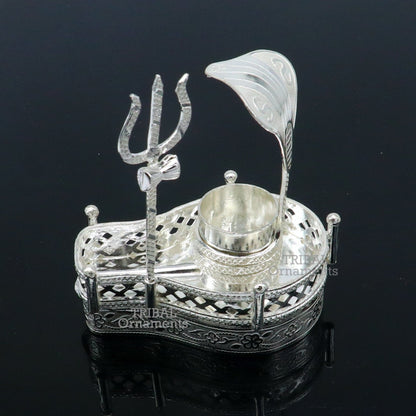925 sterling silver handmade lord shiva lingam stand/ jalheri with snake  and trident mahakal lingam stand su788 - TRIBAL ORNAMENTS