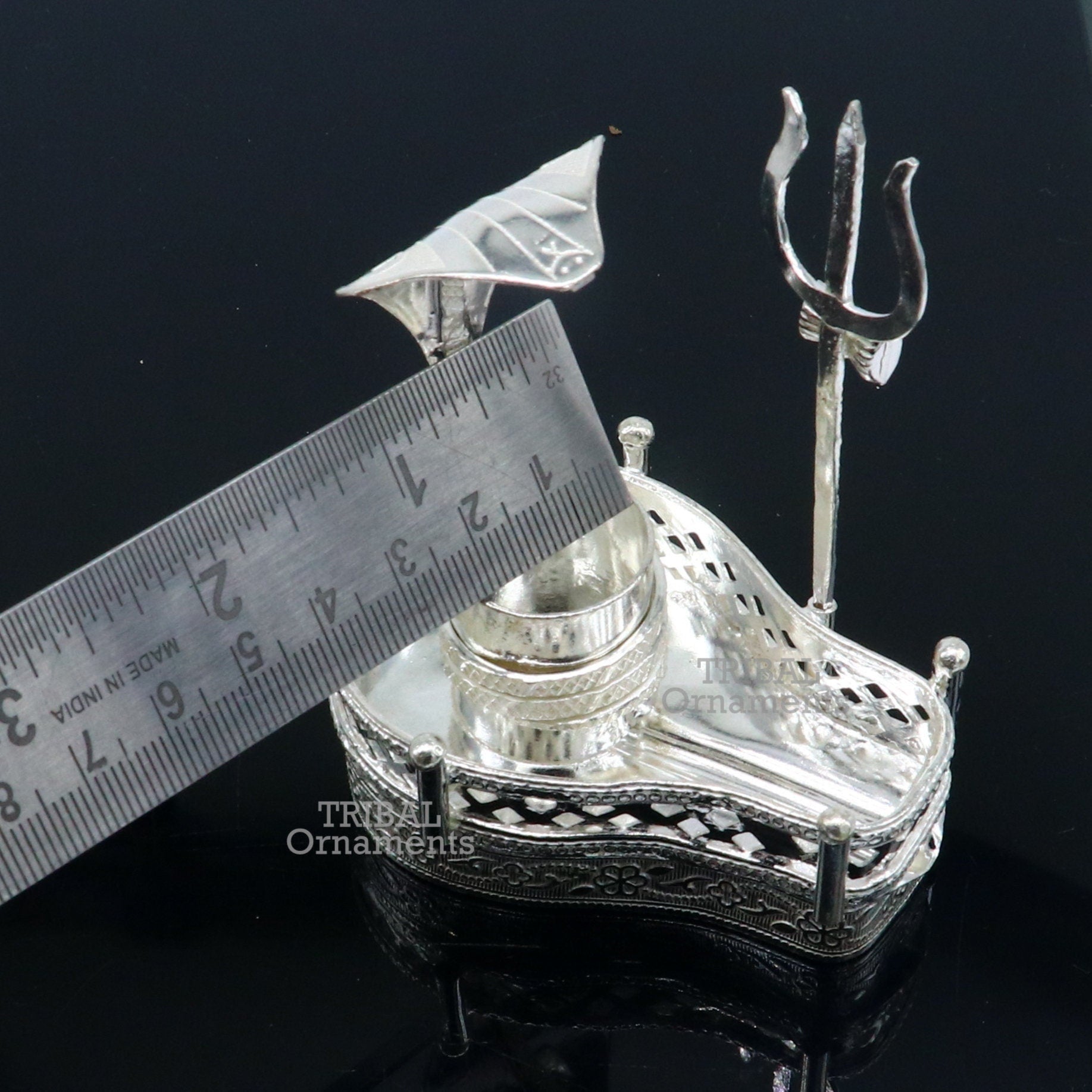 925 sterling silver handmade lord shiva lingam stand/ jalheri with snake  and trident mahakal lingam stand su788 - TRIBAL ORNAMENTS
