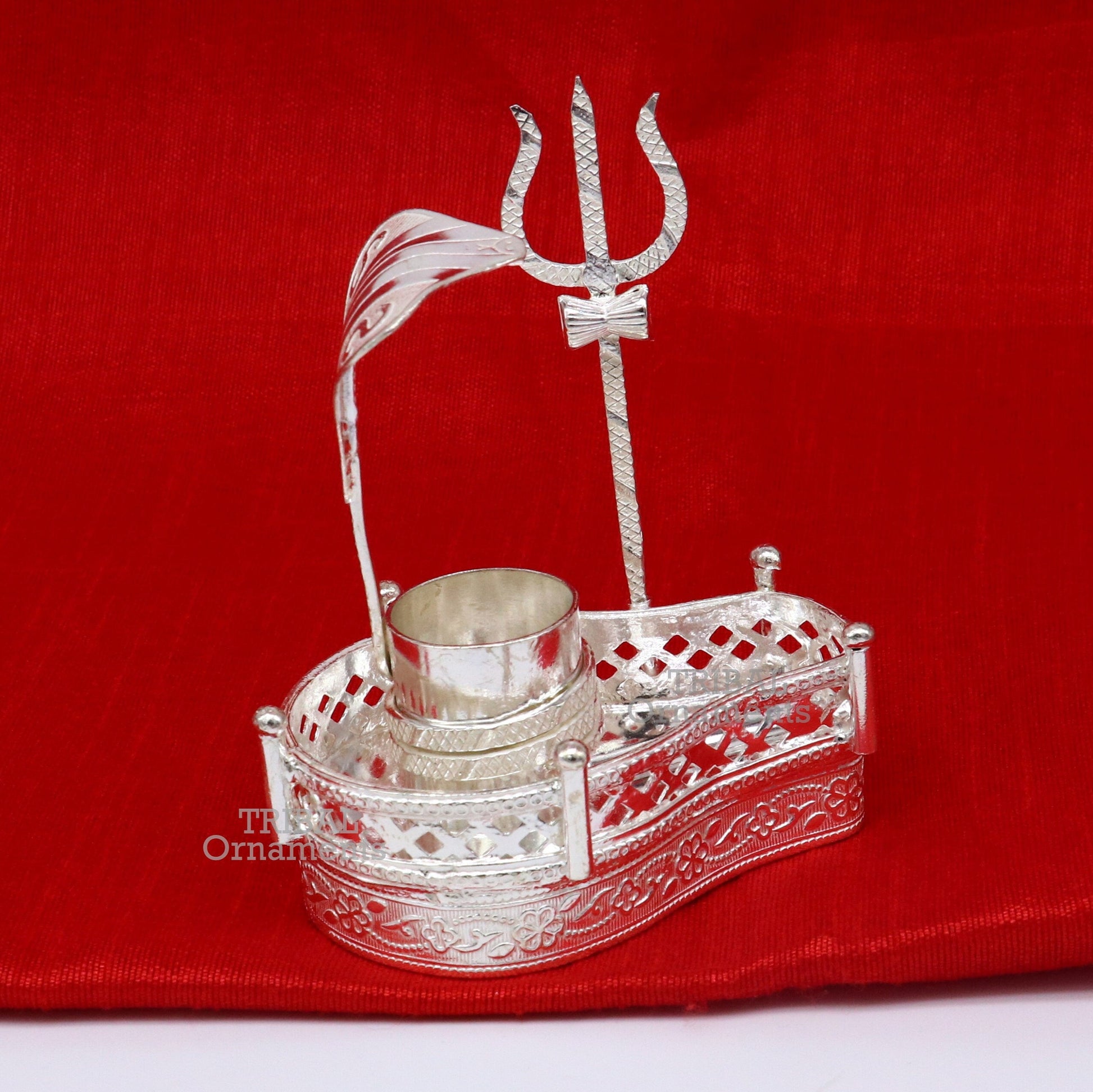 925 sterling silver handmade lord shiva lingam stand/ jalheri with snake  and trident mahakal lingam stand su789 - TRIBAL ORNAMENTS