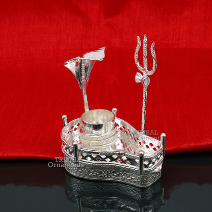 925 sterling silver handmade lord shiva lingam stand/ jalheri with snake  and trident mahakal lingam stand su789 - TRIBAL ORNAMENTS
