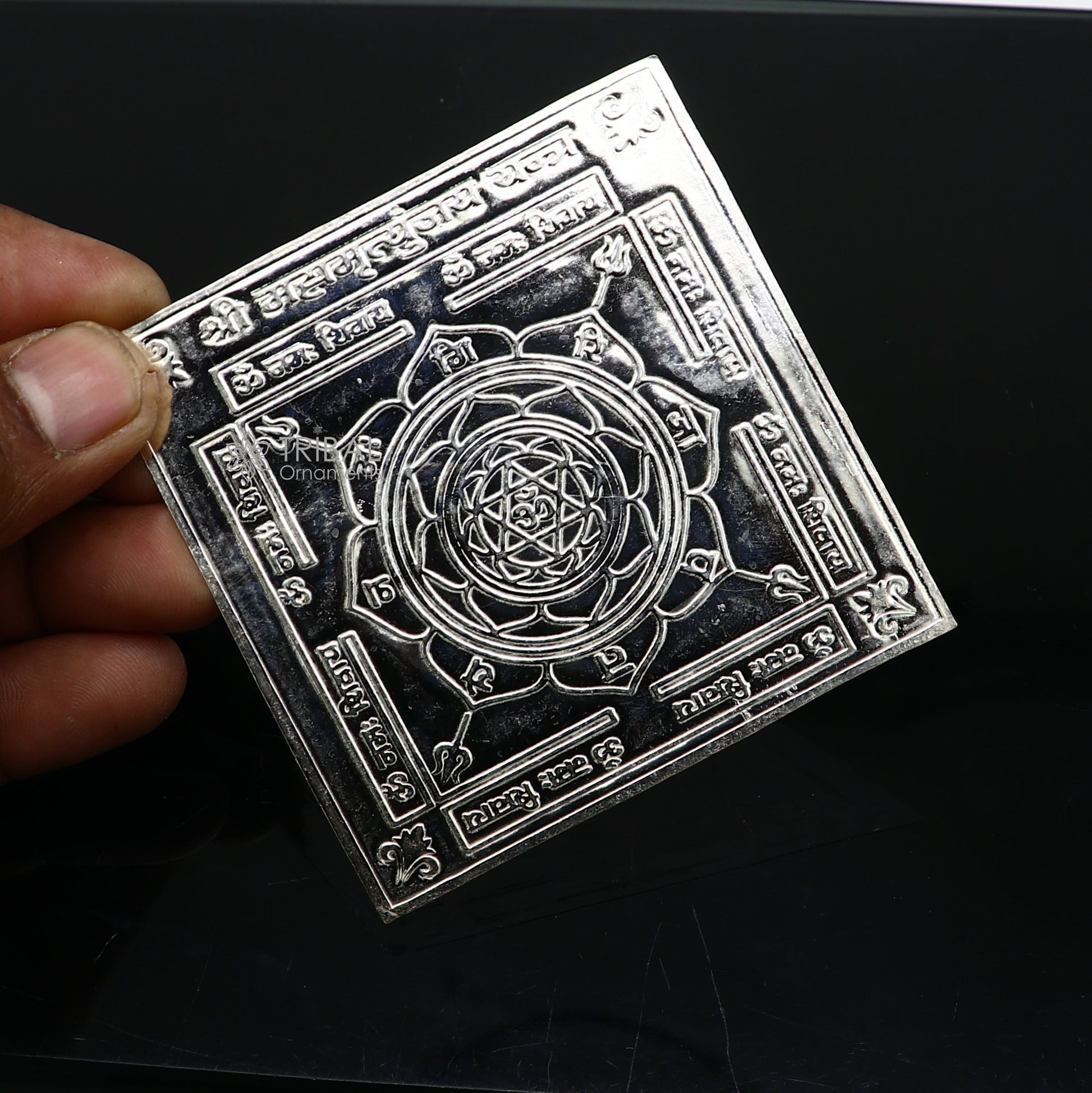 925 sterling silver handmade lord shiva MahaMrityunjaya Yantraa, silver holy divine yantra for wealth and prosperity best diwali puja su1202 - TRIBAL ORNAMENTS