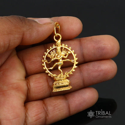 Sterling silver Lord Shiva Nataraj pendant with gold polish, handmade tribal jewelry, personalized style, designed by TRIBAL ORNAMENTS.