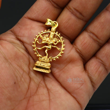 Sterling silver Lord Shiva Nataraaj pendant with gold polish, stylish handmade jewelry by TRIBAL ORNAMENTS.