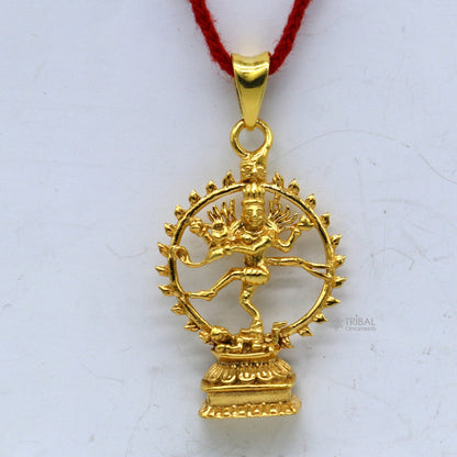 925 sterling silver Lord Shiva Nataraaj pendant with gold polish, stylish handmade jewelry, personalized design by TRIBAL ORNAMENTS.