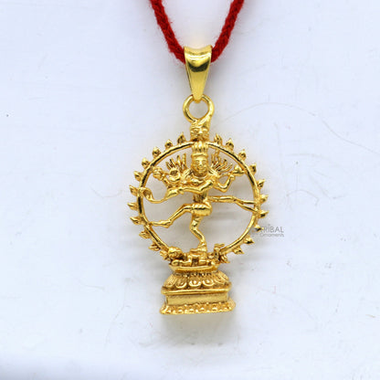 925 sterling silver Lord Shiva Nataraaj pendant with gold polish, stylish personalized jewelry from TRIBAL ORNAMENTS.