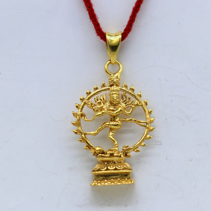 925 sterling silver Lord Shiva Nataraaj pendant with gold polish, handmade tribal jewelry, personalized style, TRIBAL ORNAMENTS.