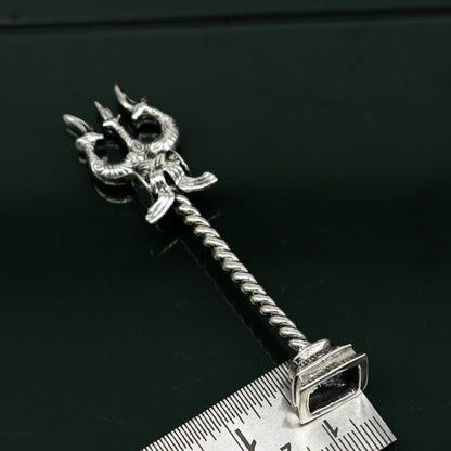 925 Sterling silver handmade lord Shiva trident with Damaru, fabulous craftsmanship Mahadev trishul, best collectible puja article art21 - TRIBAL ORNAMENTS