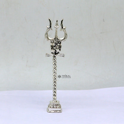 925 Sterling silver Lord Shiva trident with Damaru, handcrafted Mahadev trishul, detailed puja collectible by TRIBAL ORNAMENTS