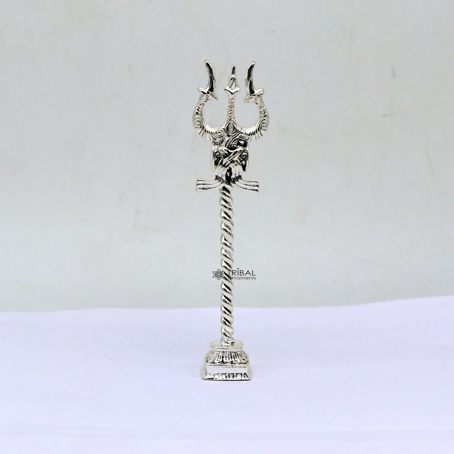 925 Sterling silver handmade lord Shiva trident with Damaru, fabulous craftsmanship Mahadev trishul, best collectible puja article art641 - TRIBAL ORNAMENTS