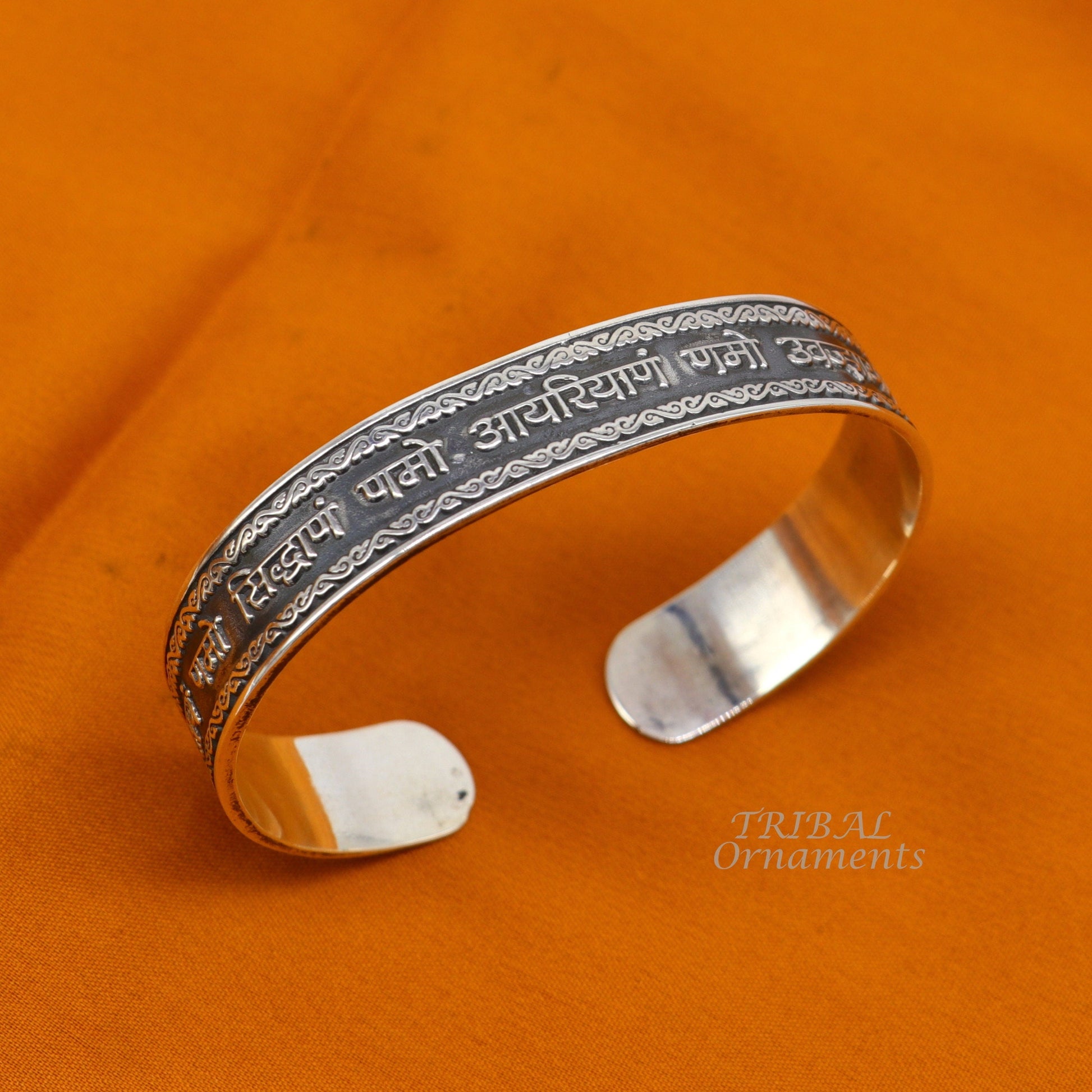 925 sterling silver handmade mantra 'Omkar Mantra' Navkar mantra bracelet kada unisex jain mantra kada jewelry from rajasthan india cuff102 - TRIBAL ORNAMENTS