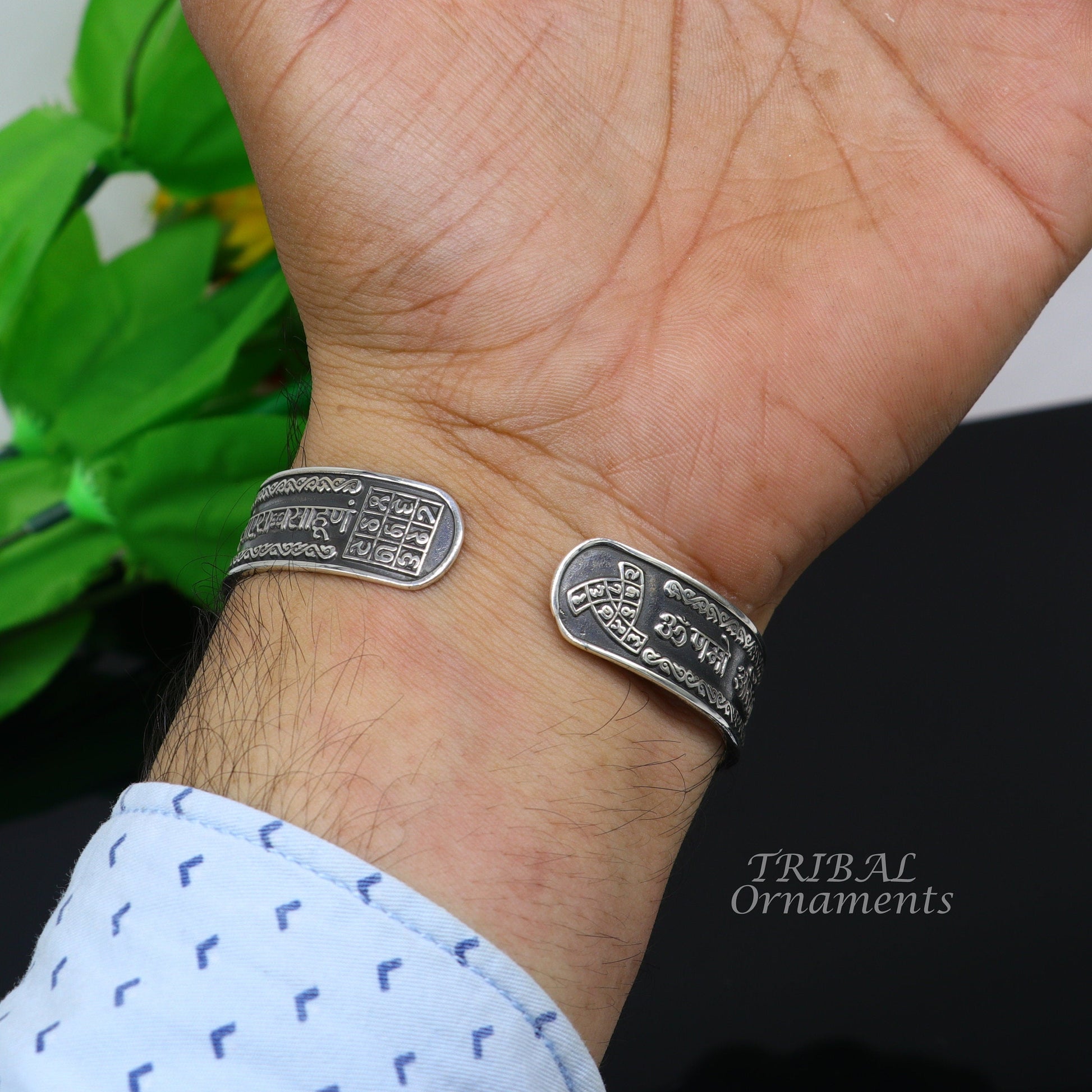 925 sterling silver handmade mantra 'Omkar Mantra' Navkar mantra bracelet kada unisex jain mantra kada jewelry from rajasthan india cuff102 - TRIBAL ORNAMENTS