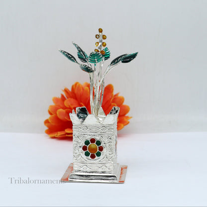 925 sterling silver handmade mini holy Tulsi plant basil rosary plant for puja temple article, excellent silver utensils article su582 - TRIBAL ORNAMENTS