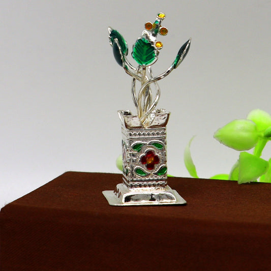 925 sterling silver handmade  mini tulsi plant basil rosary plant for puja temple article, excellent customized silver utensils art su158 - TRIBAL ORNAMENTS