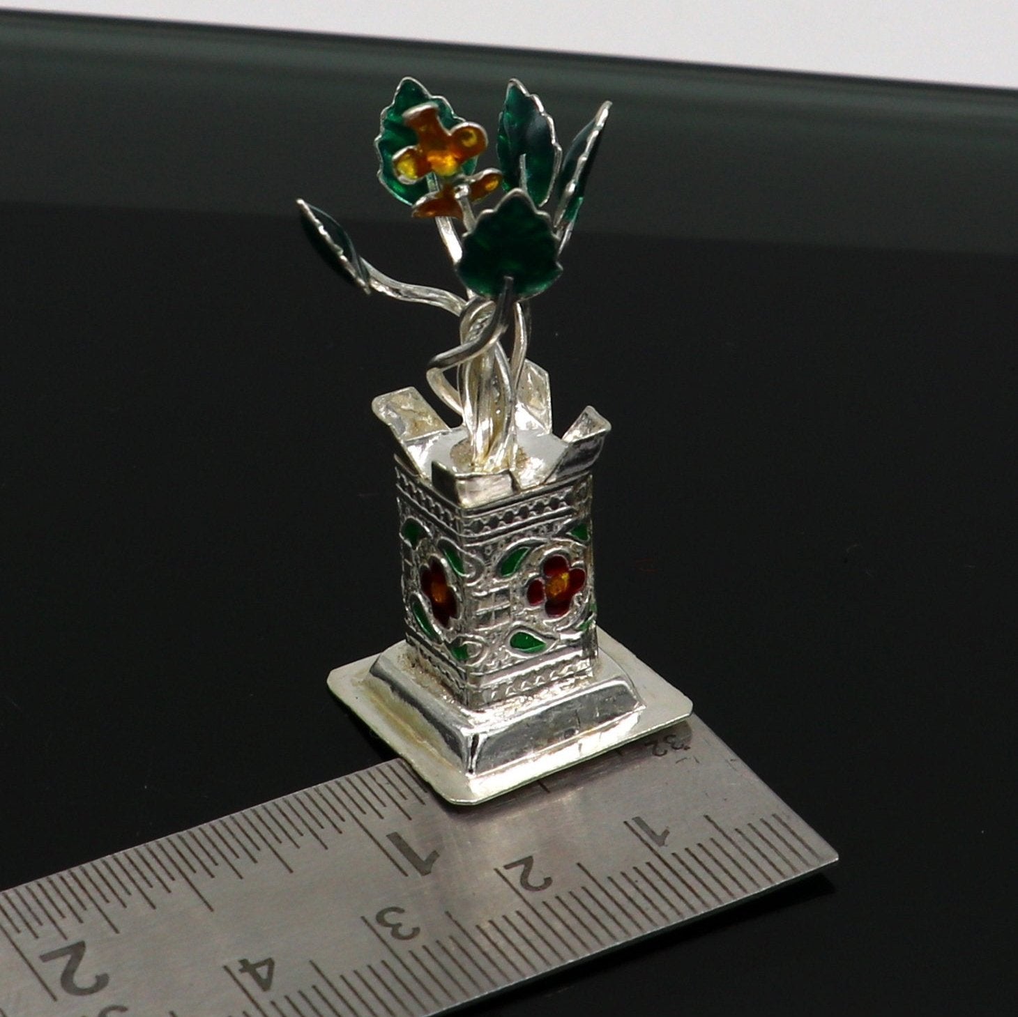 925 sterling silver handmade  mini tulsi plant basil rosary plant for puja temple article, excellent customized silver utensils art su158 - TRIBAL ORNAMENTS