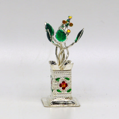 925 sterling silver handmade  mini tulsi plant basil rosary plant for puja temple article, excellent customized silver utensils art su158 - TRIBAL ORNAMENTS