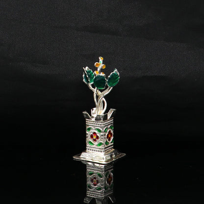 925 sterling silver handmade  mini tulsi plant basil rosary plant for puja temple article, excellent customized silver utensils art su158 - TRIBAL ORNAMENTS