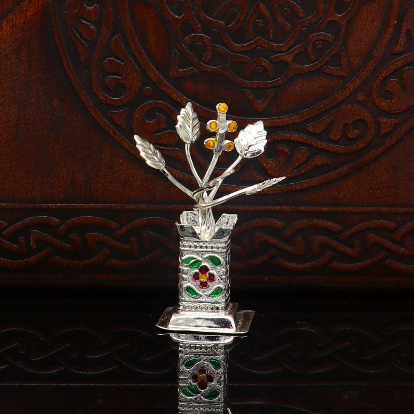 925 sterling silver handmade mini tulsi plant basil rosary plant for puja temple article, excellent customized silver utensils art su171 - TRIBAL ORNAMENTS